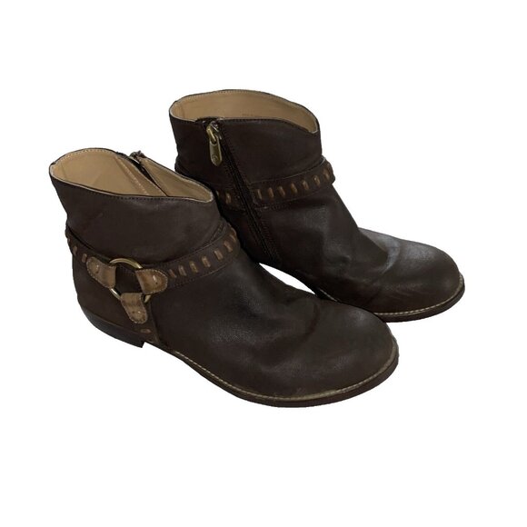 Adrienne Vittadini Av-Alek Moto Ankle Boots Womens Sz 8.5  Brown Harness bootie - Picture 1 of 9